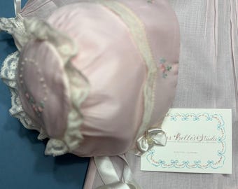 Hand-Embroidered French Handsewn Daygown w/ Bonnet & Slip