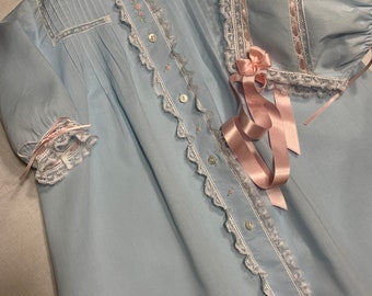 French Handsewn Tucked and Hand Embroidered Front Opening Daygown withMatching Bonnet