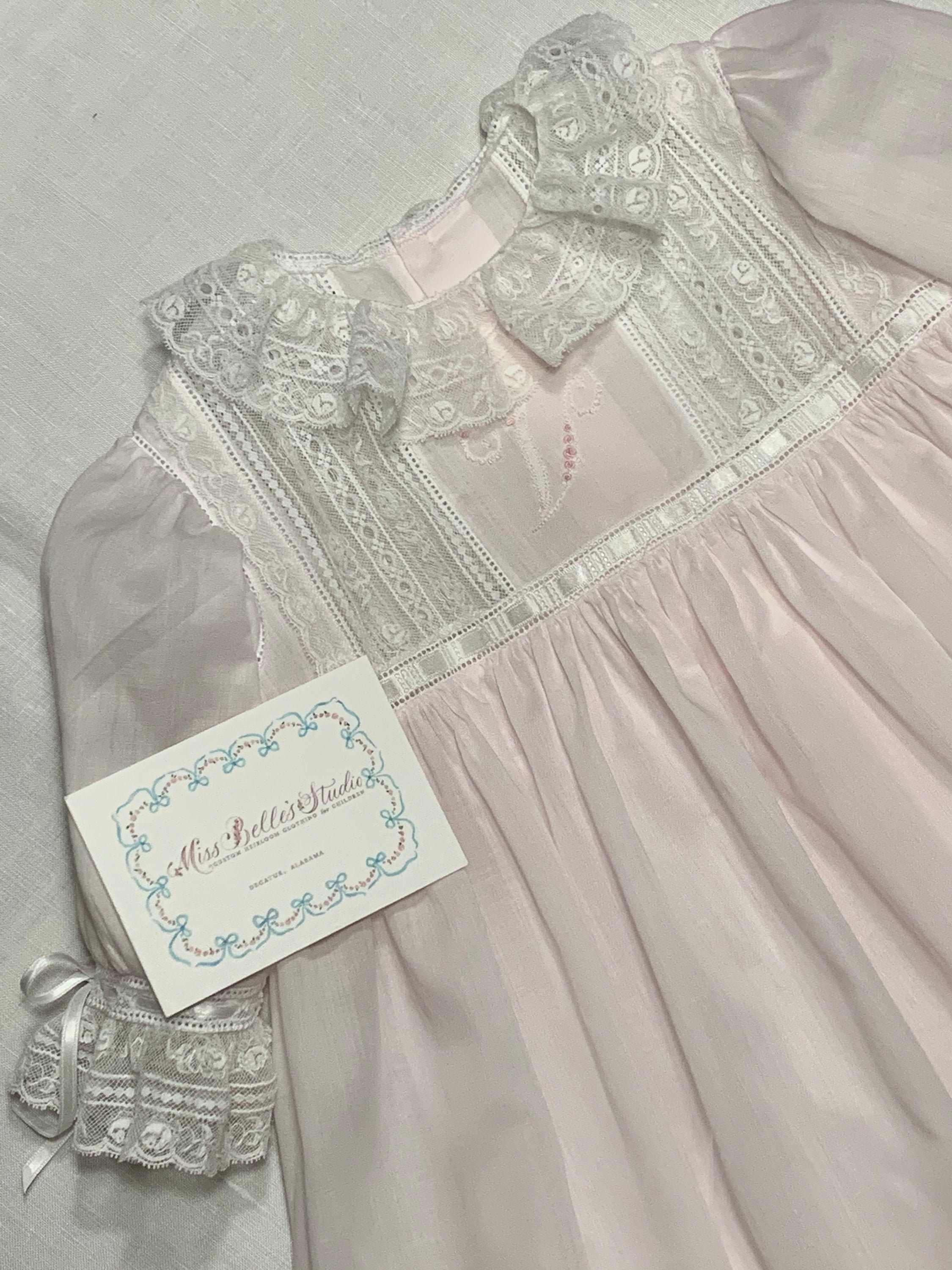 French Handsewn Hand-Embroidered Empire Yoke Heirloom Gown with Slip