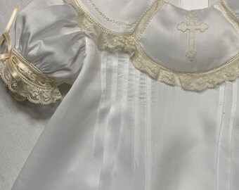 Girl's Heirloom Baptism Gown withScalloped Portrait Collar and Matching Bonnet