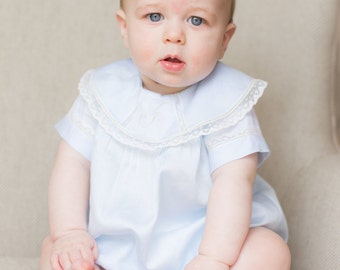 French Handsewn and Hand-Embroidered Round Collar Heirloom Bubble, French Construction Techniques, Portrait Bubble, Romper