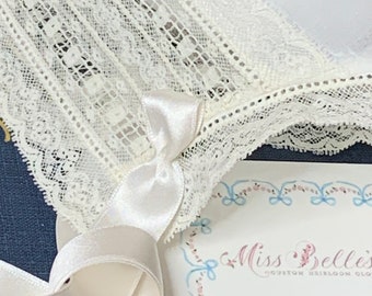 FHS Boy's Christening or Dedication  Cap with lace band and  Lace Crown, Baby Gift, Dedication or Christening Gift