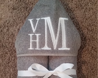 Personalized Block Monogram Grey Hooded Towel