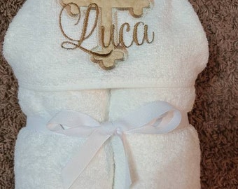 Personalized Gold Cross White Hooded Towel