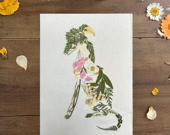 Custom Floral Pet Portrait - Mini (5x7”) - Made with Pressed, Dried Flowers | Portraits of Cats, Dogs, Reptiles, Horses, Bunnies, Fish, etc.