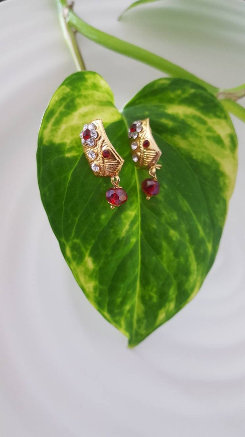 2 pcs Gold Plated Red Stone Nose Ring