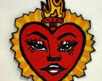 Sacred Heart Aufnäher mit Kettenstichstickerei