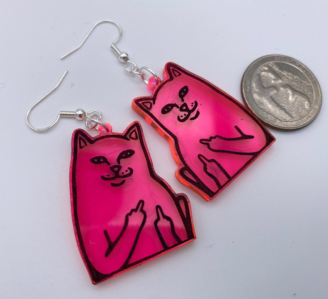 Neon Cat Middle Finger Earrings Etsy