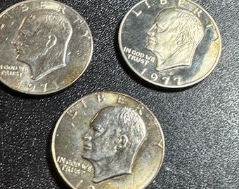 Vintage Eisenhower Dollar Coins, 1971 & 1977, Set of 3