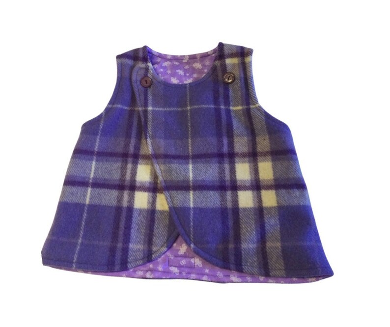 Size 8 Recycled Vintage Woollen blanket cross cover kids girls vest image 1