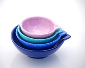 Ceramic Measuring Cup Nesting Prep Bowls Kitchen Hostess Gifts Serving Home Decor Handmade Pottery Ombre blues