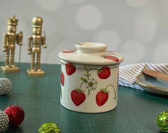 garde-beurre français, beurrier à couvercle en céramique, pot à beurre aux fraises
