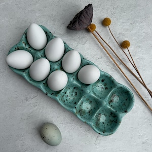 Dozen Ceramic egg crate in sea blue