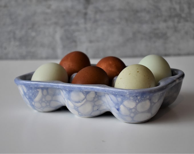 Blue 6 Egg Tray Ceramic Egg Crate Farmhouse Decor Egg Box Etsy
