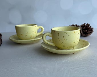 ceramic espresso cup set yellow earthenware 4 oz with saucer food safe