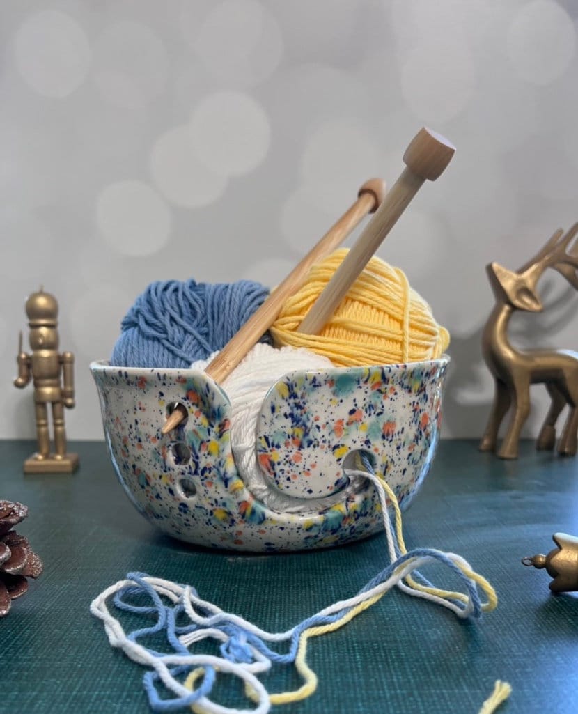 Handmade Yellow Face Yarn Bowl/knitting Bowl/air Dry Clay Bowl/knitting  Supplies/funny Face Ceramic Bowl 