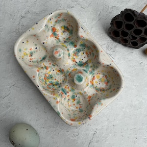 Ceramic Egg Crate: Freckled Blue 6-Egg Tray