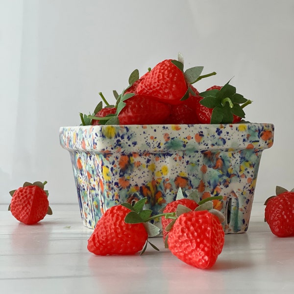 Confetti Ceramic Fruit Basket: Pottery Berry Colander, Modern Farmhouse Decor