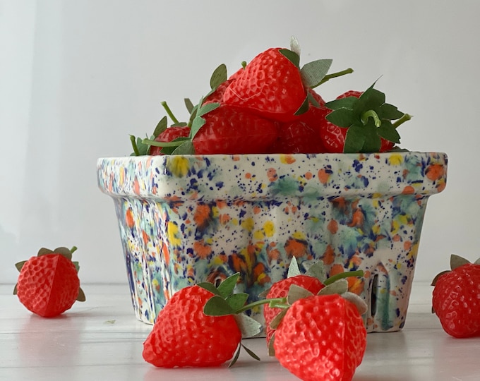 Confetti Ceramic Fruit Basket: Pottery Berry Colander, Modern Farmhouse Decor