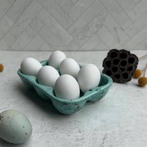 Sea Blue Ceramic Egg Crate: Handmade 6-Egg Tray