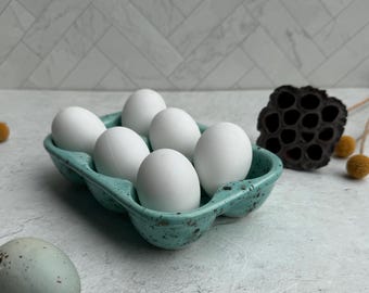 Sea Blue Ceramic Egg Crate: Handmade 6-Egg Tray