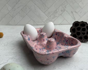 Pink Ceramic egg crate, 6 egg holder tray
