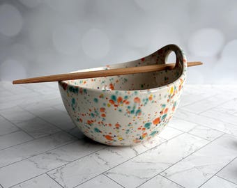 Confetti Ceramic Bowl Set of Two —  Couples Kitchen Gift, Ramen night for two