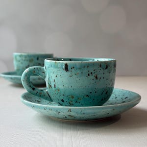 Turquoise Ceramic Espresso Cup Set: Coffee Lover Gift