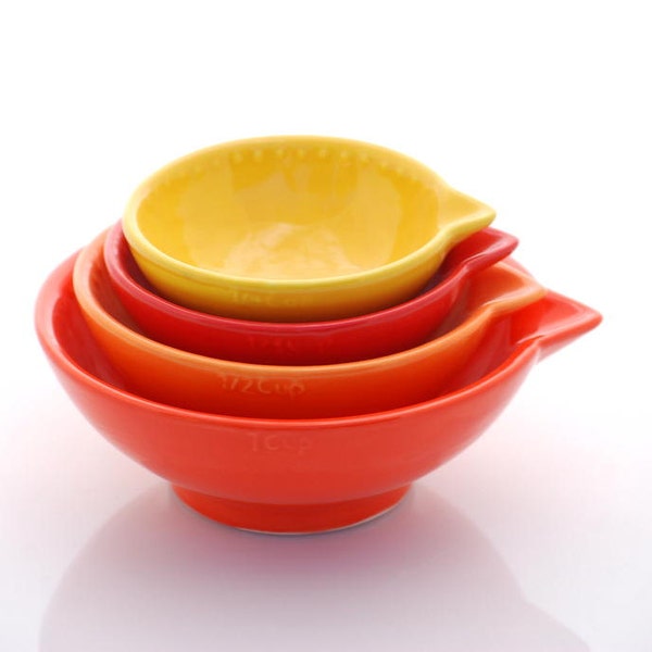 Keramische meten Cup Nesting Prep Bowls keuken gastvrouw geschenken serveren Home Decor handgemaakt aardewerk Ombre oranje geel
