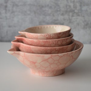 Ceramic Measuring bowls,  Pink Measuring Cups, Nesting Prep Bowls