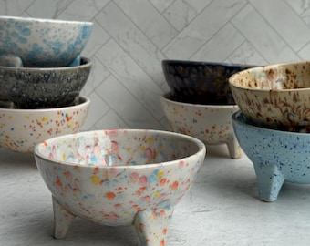 Handmade Tripod Ceramic Bowl, Molcajete” style  Footed Bowl, Rustic Pottery  Serving Dish