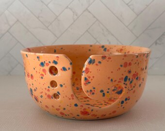 Peach Fuzz Ceramic Yarn Bowl: Large Knitting & Crochet Organizer