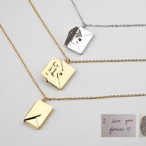 Collar con escritura a mano, collar escrito a mano, collar con huella dactilar, collar con firma personalizada, collar con sobre con carta de amante