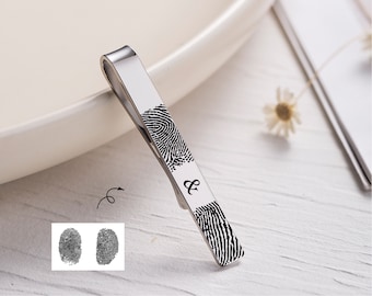 Personalized Tie Clip, Wedding gifts, groomsmen gifts, Personalized Tie bar, Tie clip,father gift, engraved tie bars with actual fingerprint