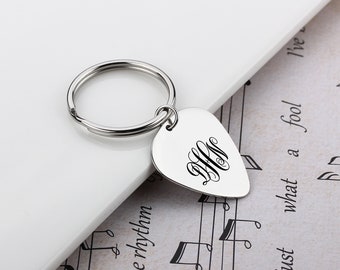 Personalized Monogram Name Guitar Pick Keychain, Anniversary Gift Engraved Guitar Pick,  Metal Pick Men’s Gift Custom Guitar Pick