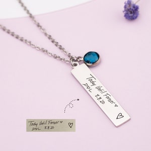 Custom Handwriting Necklace, Actual Fingerprint, Memorial Jewelry, Personalized Fingerprint Necklace,  Signature Necklace with Birth Stone