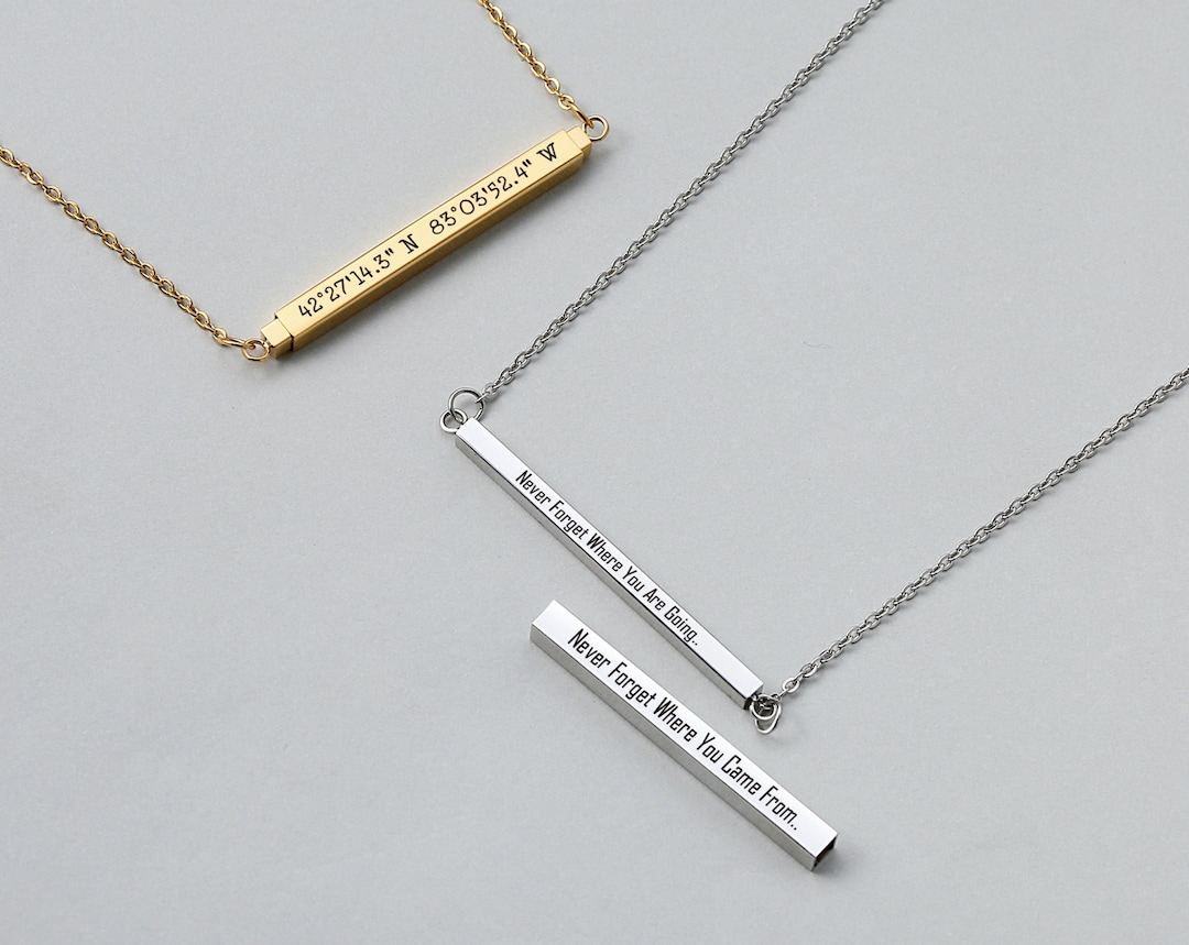 Personalized Bar Necklace Double Bar Necklace Name Necklace Etsy