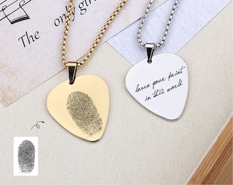 Personalisierte Fingerabdruck-Handschrift-Halskette, Gitarren-Pick-Halskette, Memorial Fingerprint-Schmuck, Erinnerungsgeschenk