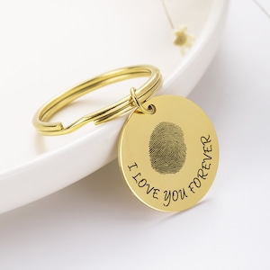 Aangepaste handschriftsleutelhanger, werkelijke vingerafdruk, herdenkingssieraden, handtekeningsleutelhanger, gepersonaliseerde sleutelhanger met vingerafdrukschijf