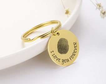 Custom Handwriting Keychain,  Actual Fingerprint, Memorial Jewelry, Signature Key chain, Personalized Fingerprint Disc Keyring