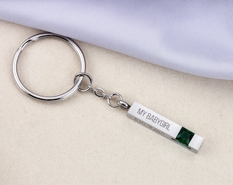 Personalized Cremation Jewelry Keychain, Urn Bar Keychain, Ashes Birthston Keychain, Handwriting Keyring, Custom Name Memorial Keychain