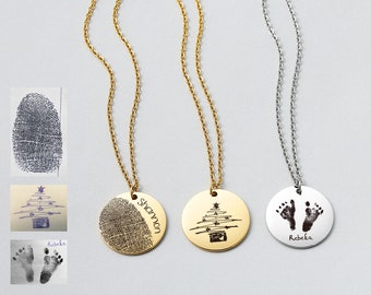 Actual Handwriting Necklace, Custom Fingerprint Jewelry, Memorial Signature Necklace, Personalized Disc Necklace, Mother's Day Necklace