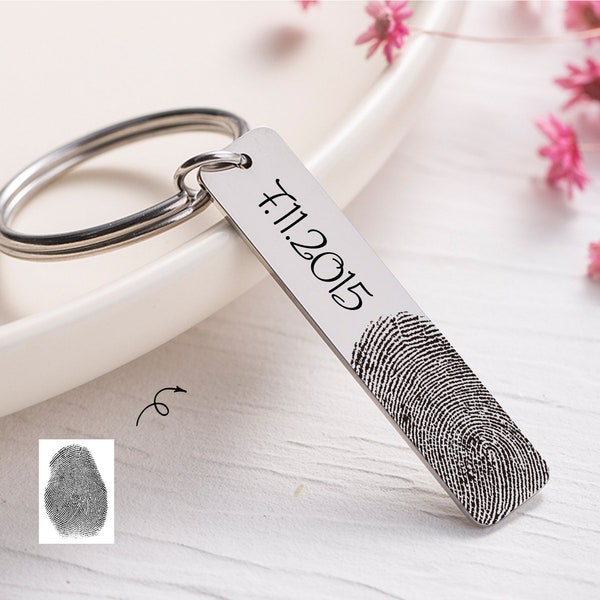 Personalized  Actual Fingerprint Keychain, Fingerprint Key chain,Handwriting Keyring, Memorial Gift, Father Gift