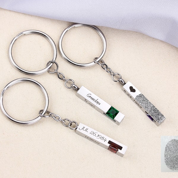 Urn Bar Keychain, Personalized Cremation Jewelry Keychain, Ashes Birthston Keychain, Handwriting Keyring, Custom Name Memorial Keychain