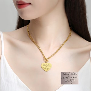 Actual Handwriting Heart Necklace, Thumbprint Double Chain Necklace,  Fingerprint Jewelry, Memorial Gift, Keepsake Jewelry, Christmas Gift