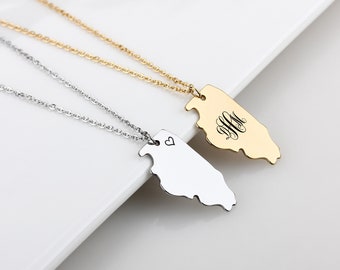 Personalized Gold State Necklace Illinois,IL State Pendant Necklace, State Shaped Necklace, Illinois State Necklace, Long Distance Gift