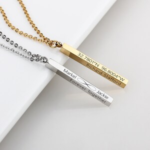 Personalized Bar Necklace, 4 Sided Bar, Name Necklace, Location Necklace, Date Necklace, Personalized Necklace,Gift for Her