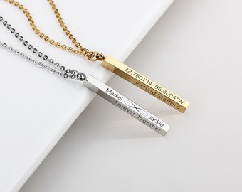 Personalized Bar Necklace, 4 Sided Bar, Name Necklace, Location Necklace, Date Necklace, Personalized Necklace,Gift for Her