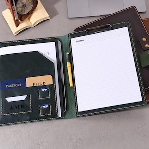 Portadocumenti in pelle personalizzato con clip, cartella portadocumenti in pelle formato A4 per blocco note, curriculum, blocco per appunti, raccoglitore per documenti.