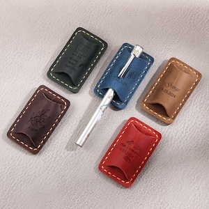 Personalised Pen Holder Clip, Engraved Handmade Genuine Leather Double Pen Clip Holder, Leather pen Pencil Holder Clip for Notebook Journal